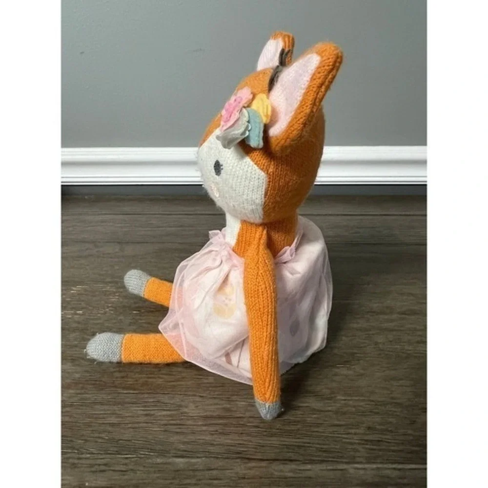 The Peanut Shell Knit Woodland Whimsy Fawn Plush Deer Orange Pink Tutu Toy